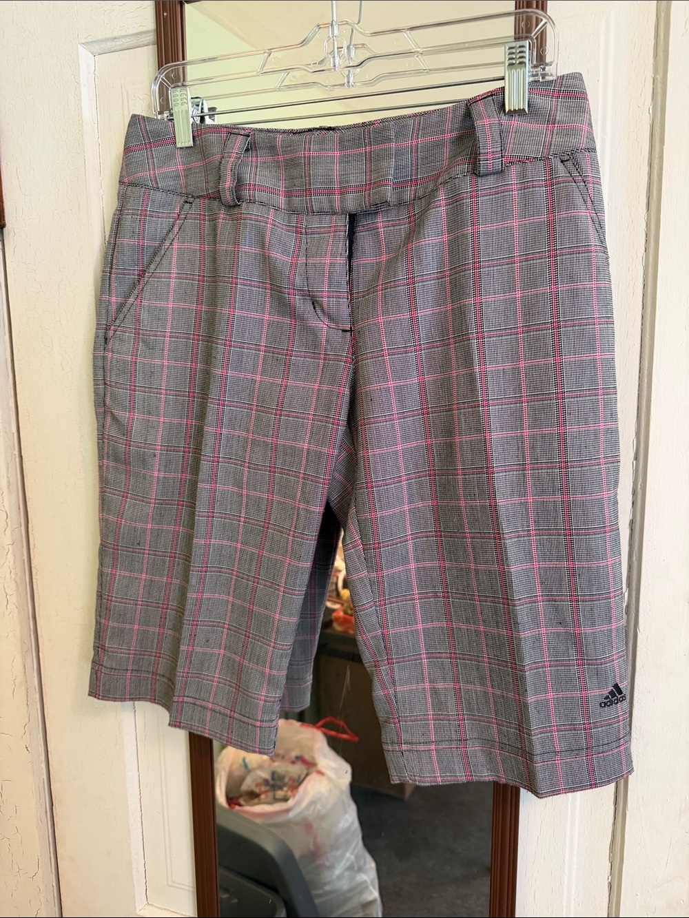 adidas Women’s Gray Plaid Shorts with Pink Windowpane